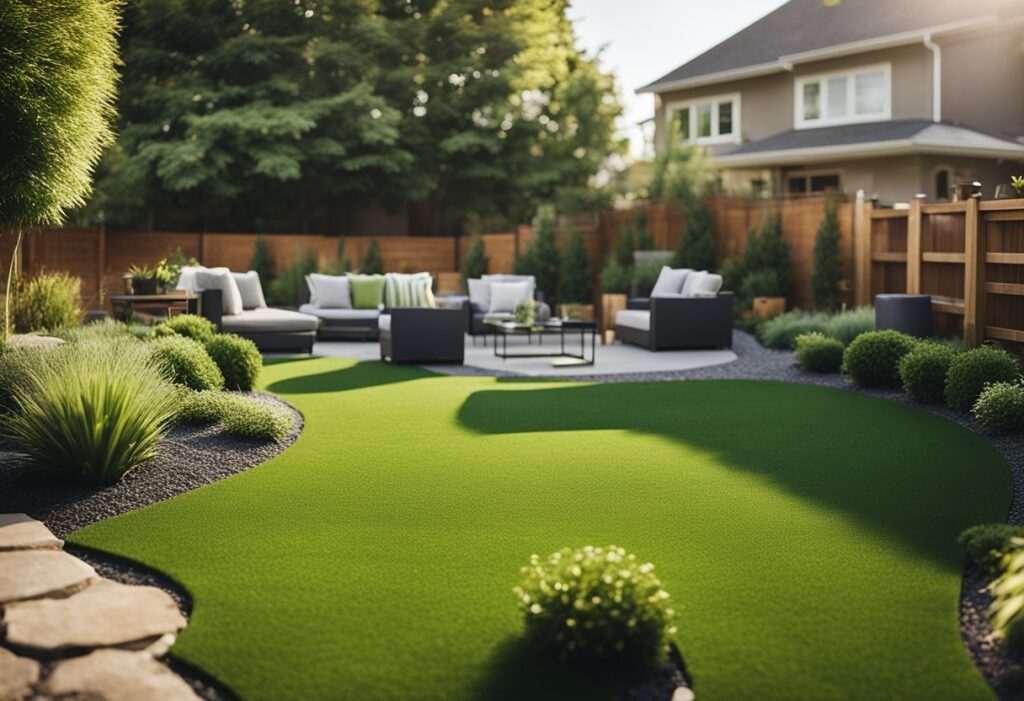 luxurious backyard with artificial turf in a Dallas, TX home