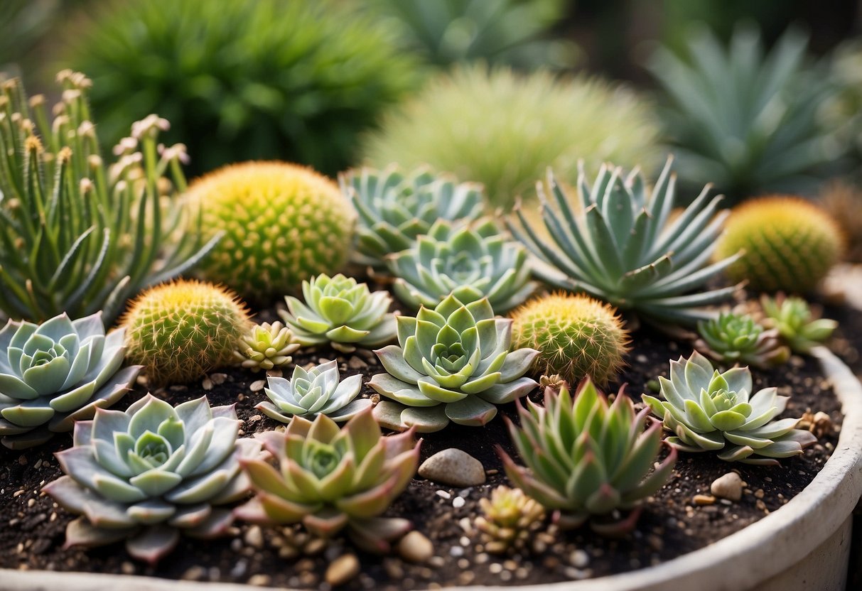 A variety of low-maintenance plants thrive in a Dallas landscape. Succulents, cacti, and ornamental grasses create a vibrant and easy-to-care-for garden